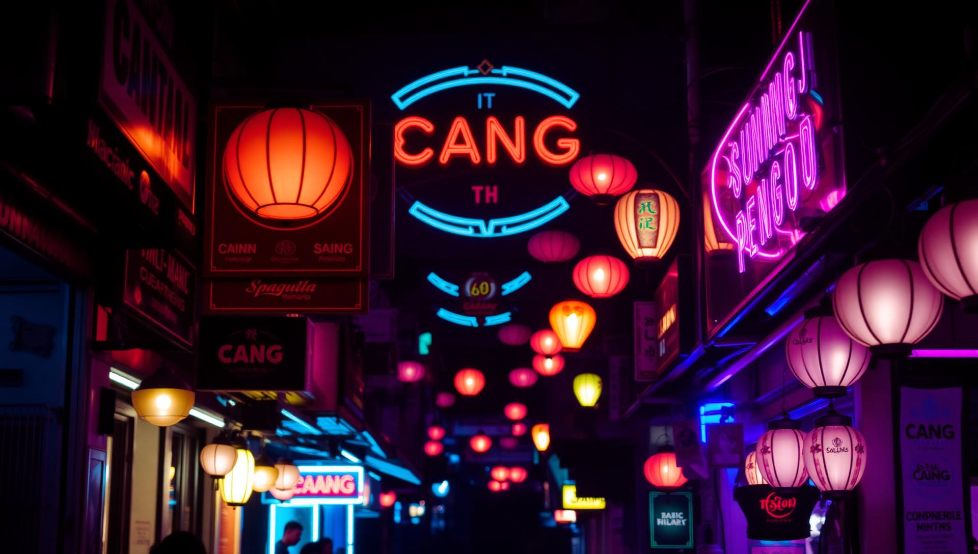 Neon-lit Penang street at night